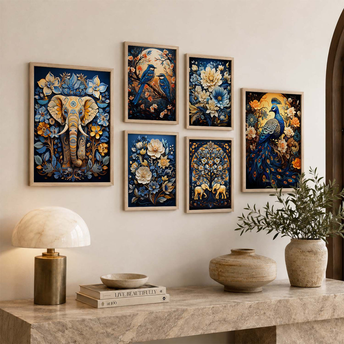 Nature Inspired Art Prints with Frame for Living Room Bedroom Home and Office Wall Decor Set of 6