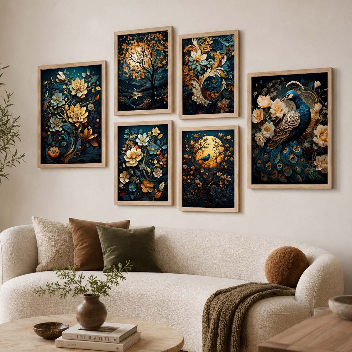 Nature Inspired Art Prints with Frame for Living Room Bedroom Home and Office Wall Decor Set of 6