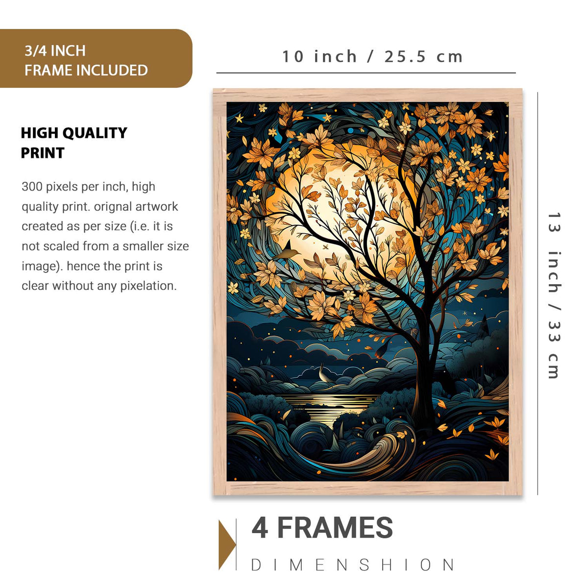 Nature Inspired Art Prints with Frame for Living Room Bedroom Home and Office Wall Decor Set of 6