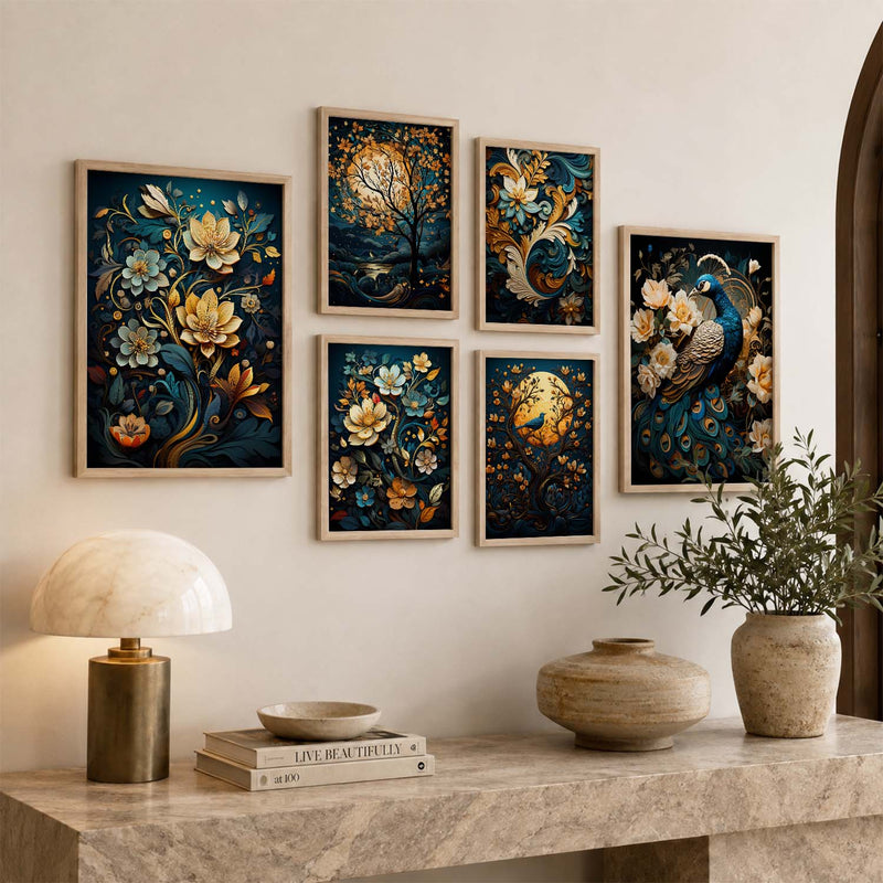 Nature Inspired Art Prints with Frame for Living Room Bedroom Home and Office Wall Decor Set of 6
