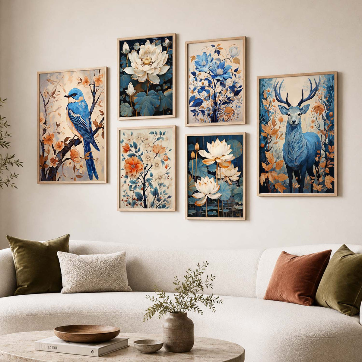 Nature Inspired Art Prints with Frame for Living Room Bedroom Home and Office Wall Decor Set of 6