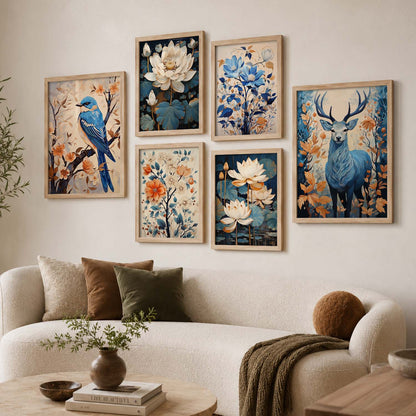 Nature Inspired Art Prints with Frame for Living Room Bedroom Home and Office Wall Decor Set of 6
