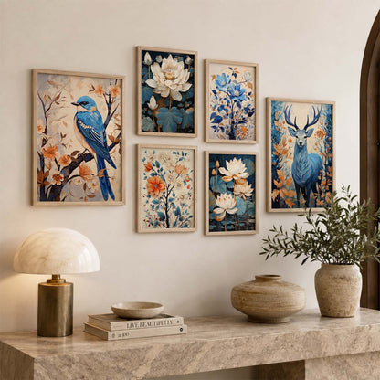 Nature Inspired Art Prints with Frame for Living Room Bedroom Home and Office Wall Decor Set of 6