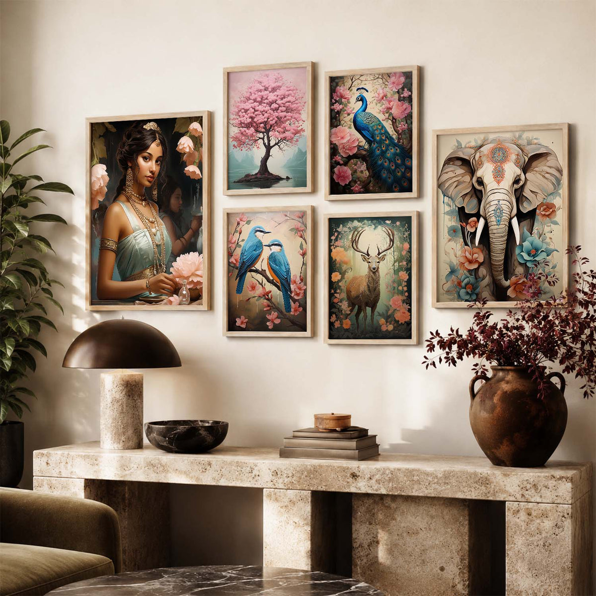 Nature Inspired Art Prints with Frame for Living Room Bedroom Home and Office Wall Decor Set of 6