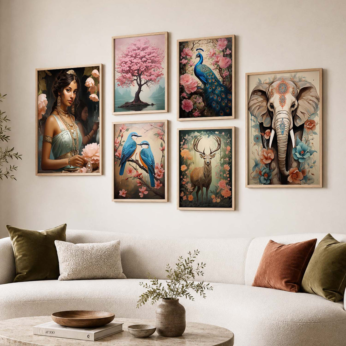 Nature Inspired Art Prints with Frame for Living Room Bedroom Home and Office Wall Decor Set of 6