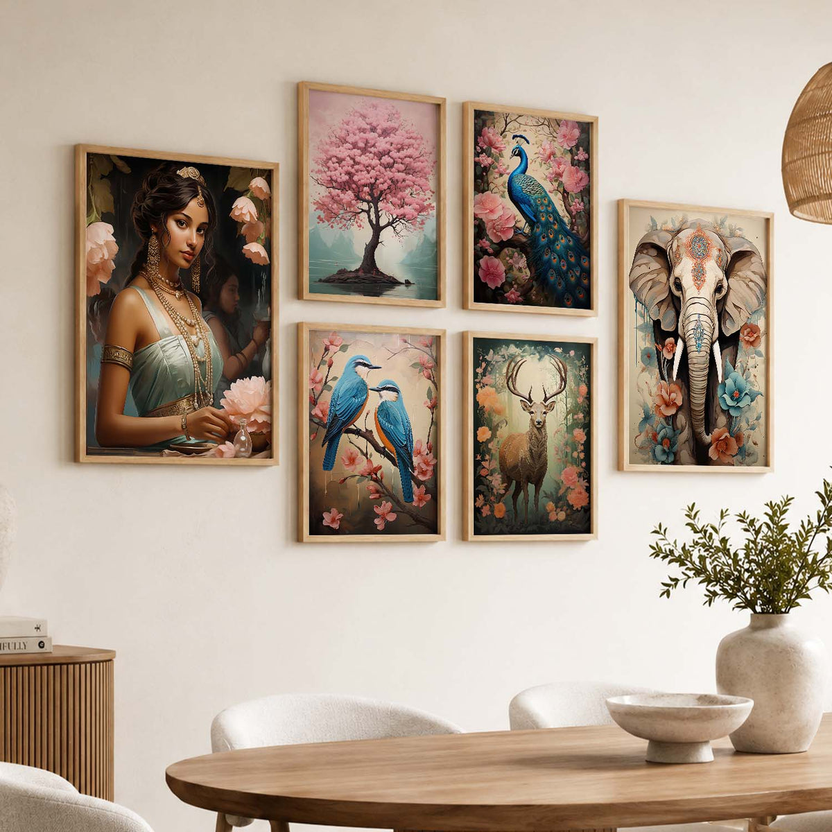 Nature Inspired Art Prints with Frame for Living Room Bedroom Home and Office Wall Decor Set of 6