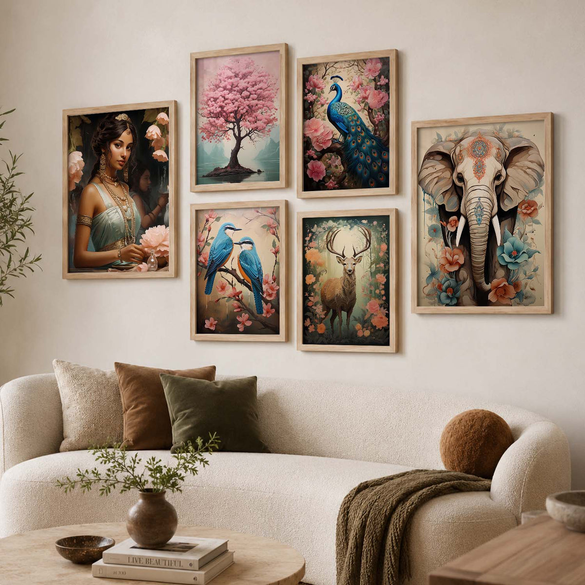 Nature Inspired Art Prints with Frame for Living Room Bedroom Home and Office Wall Decor Set of 6