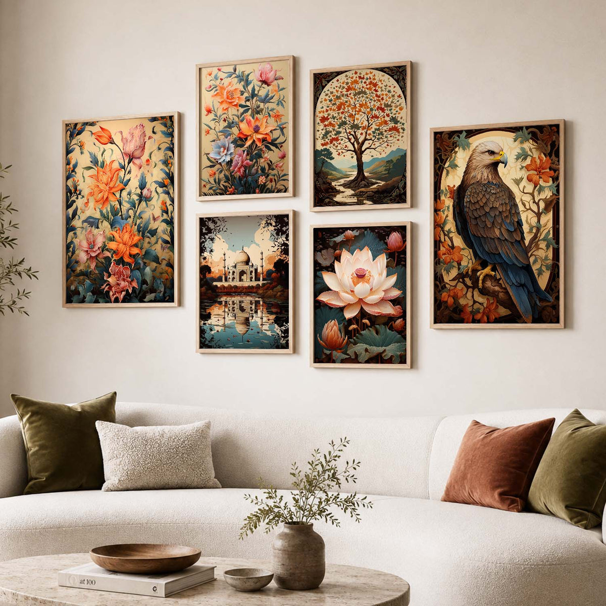 Nature Inspired Art Prints with Frame for Living Room Bedroom Home and Office Wall Decor Set of 6