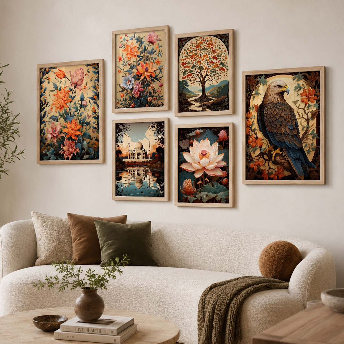 Nature Inspired Art Prints with Frame for Living Room Bedroom Home and Office Wall Decor Set of 6