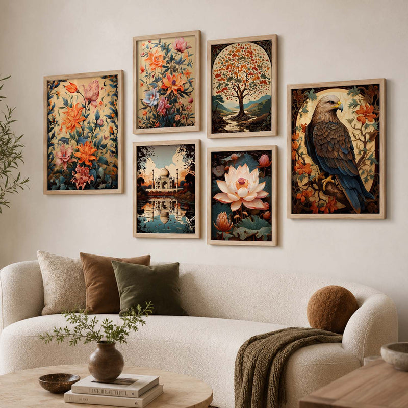 Nature Inspired Art Prints with Frame for Living Room Bedroom Home and Office Wall Decor Set of 6