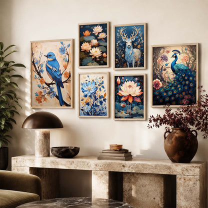 Nature Inspired Art Prints with Frame for Living Room Bedroom Home and Office Wall Decor Set of 6
