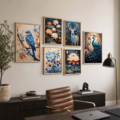 Nature Inspired Art Prints with Frame for Living Room Bedroom Home and Office Wall Decor Set of 6