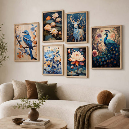 Nature Inspired Art Prints with Frame for Living Room Bedroom Home and Office Wall Decor Set of 6