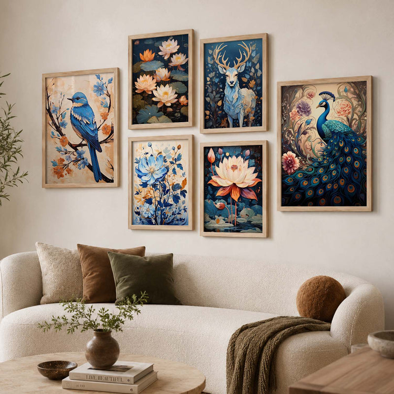 Nature Inspired Art Prints with Frame for Living Room Bedroom Home and Office Wall Decor Set of 6