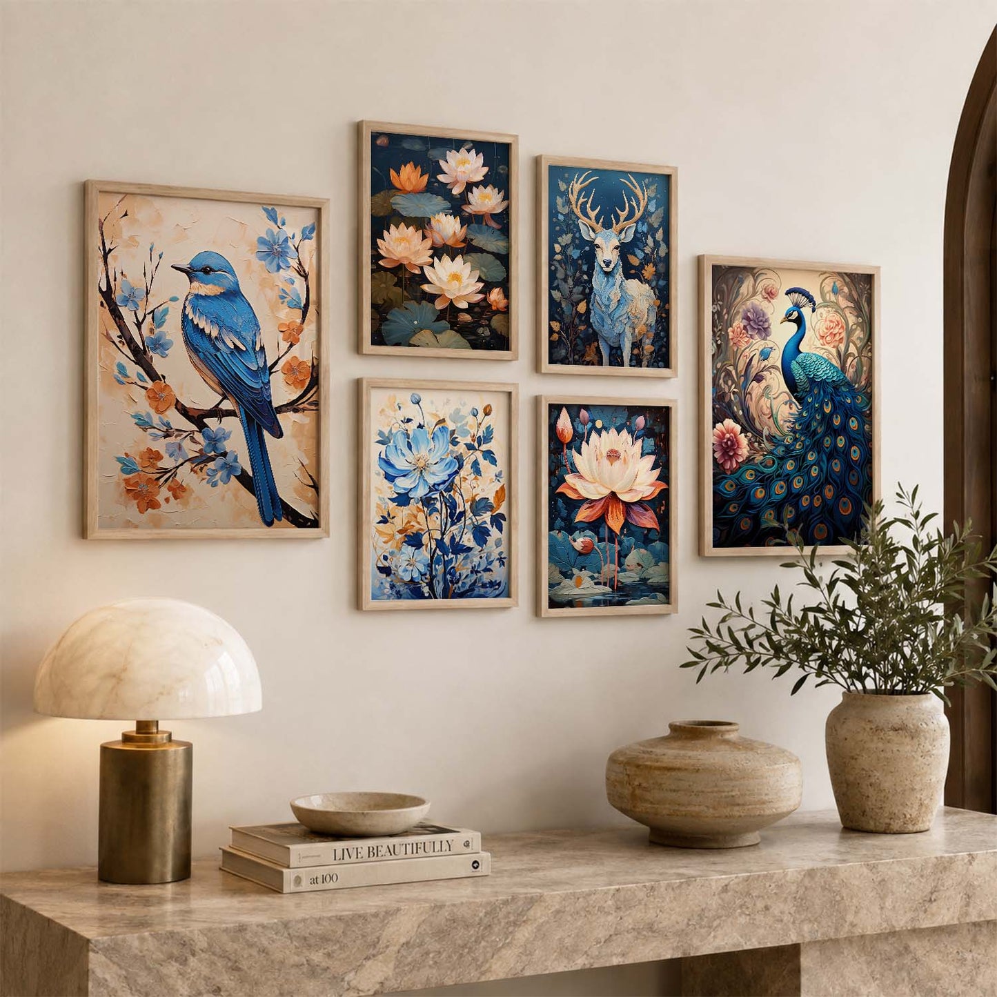 Nature Inspired Art Prints with Frame for Living Room Bedroom Home and Office Wall Decor Set of 6