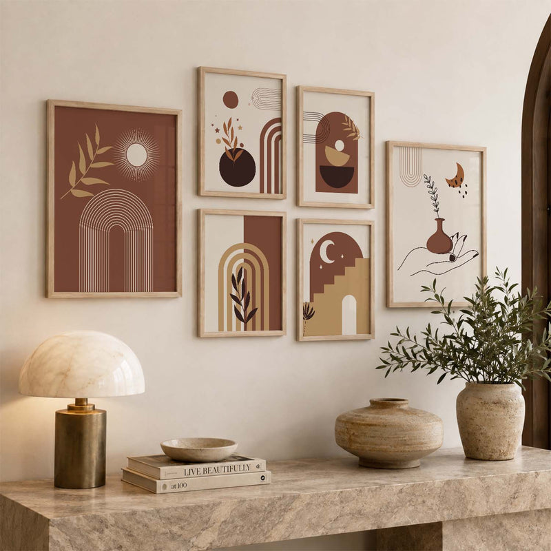 Earthy Abstract Boho Wall Art Set of 6 Framed Prints