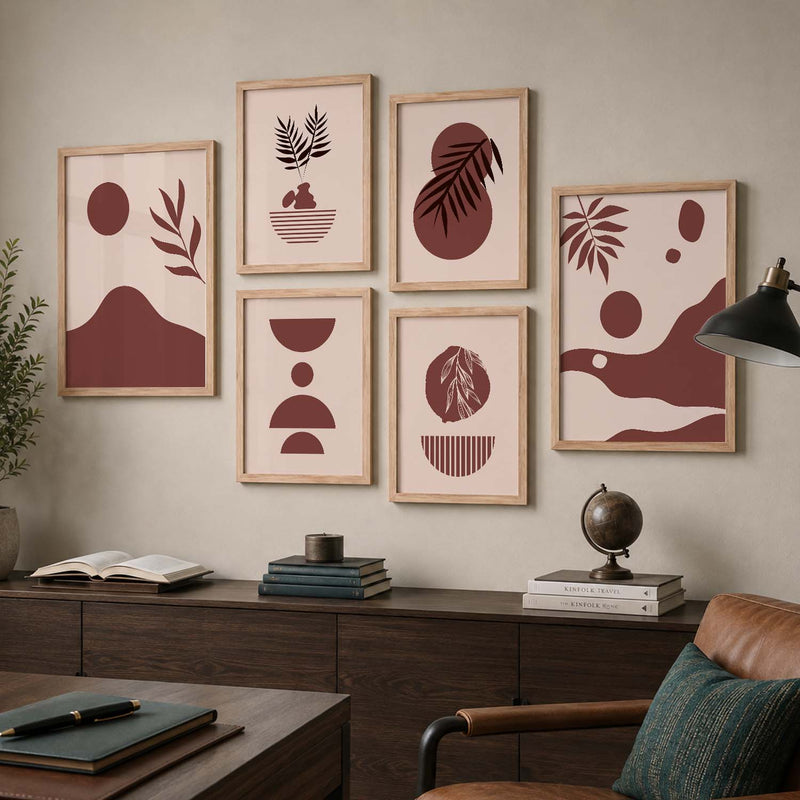 Warm Earthy Botanical Wall Art Set of 6 Framed Prints
