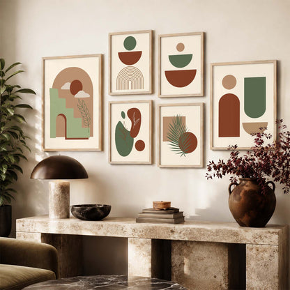 Abstract Boho Modern Wall Art Set of 6 Framed Prints