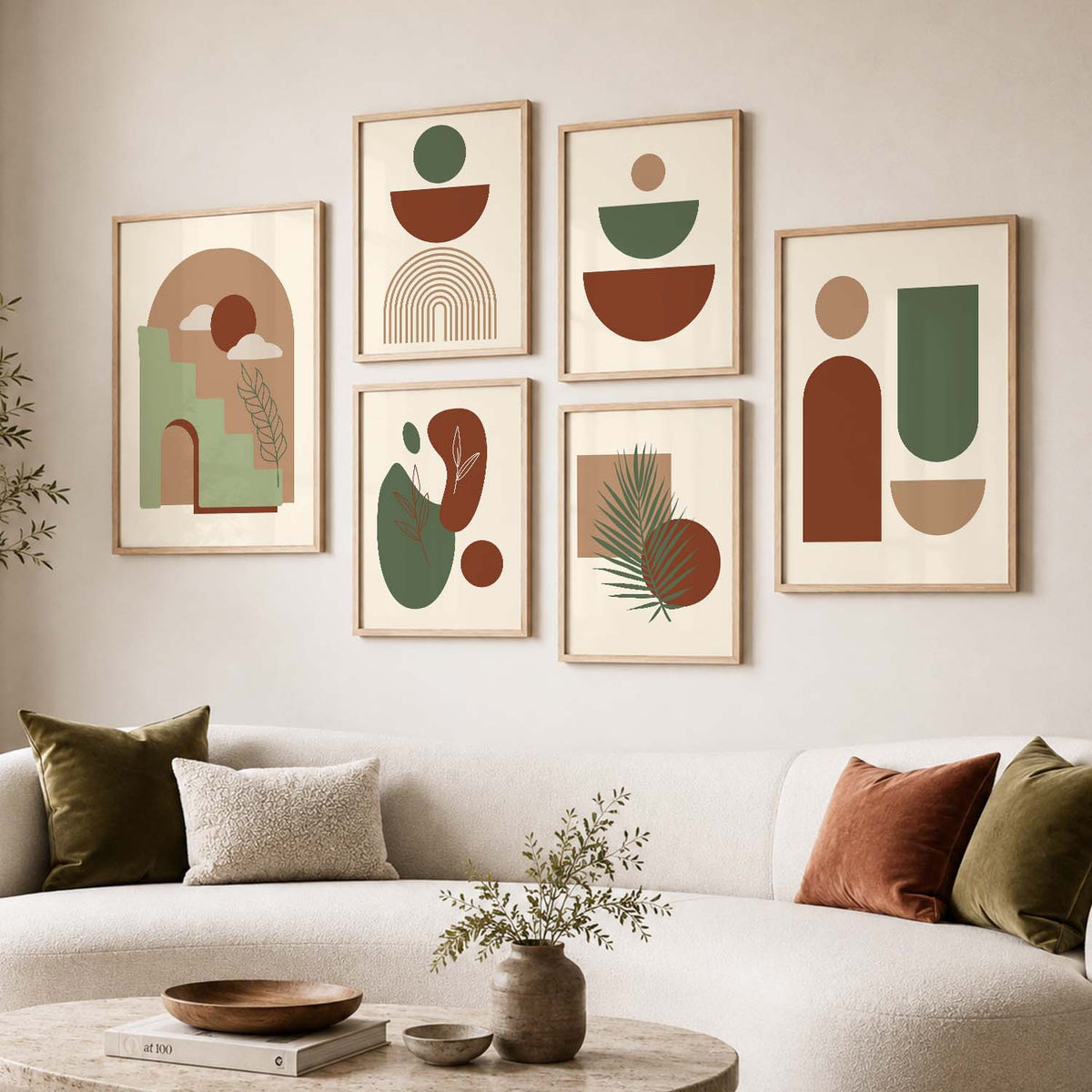 Abstract Boho Modern Wall Art Set of 6 Framed Prints