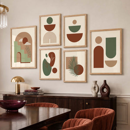 Abstract Boho Modern Wall Art Set of 6 Framed Prints