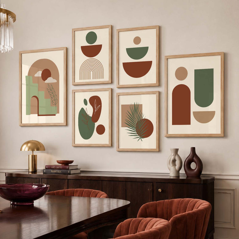 Abstract Boho Modern Wall Art Set of 6 Framed Prints