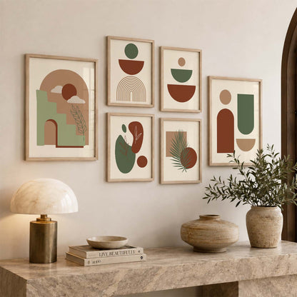 Abstract Boho Modern Wall Art Set of 6 Framed Prints