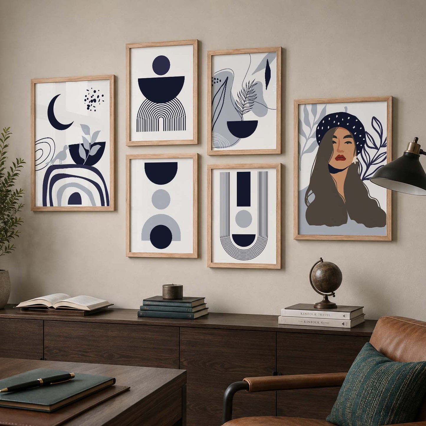 Abstract Shape Boho Modern Wall Art Set of 6 Framed Prints