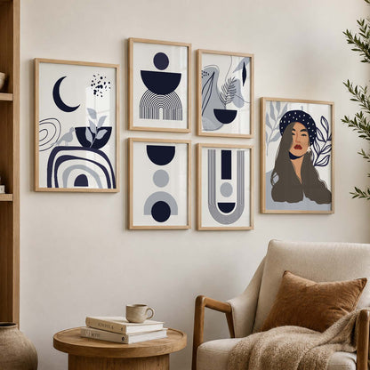 Abstract Shape Boho Modern Wall Art Set of 6 Framed Prints