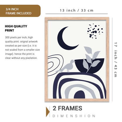 Abstract Shape Boho Modern Wall Art Set of 6 Framed Prints