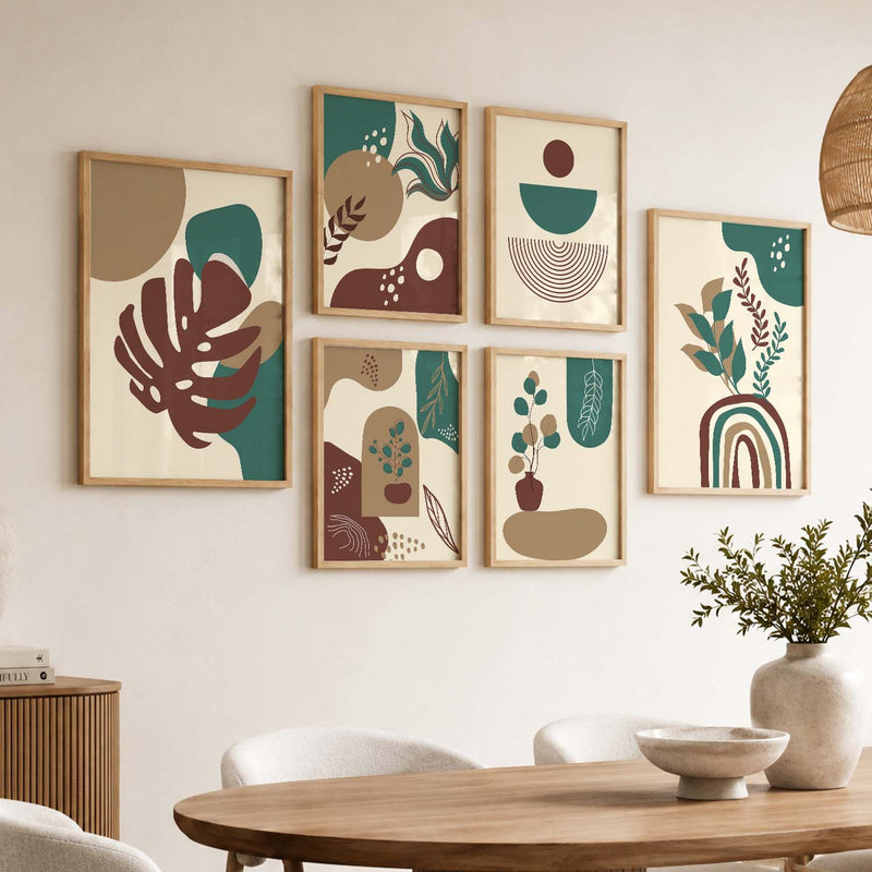 Botanical Abstract Calm Wall Art Set of 6 Framed Prints