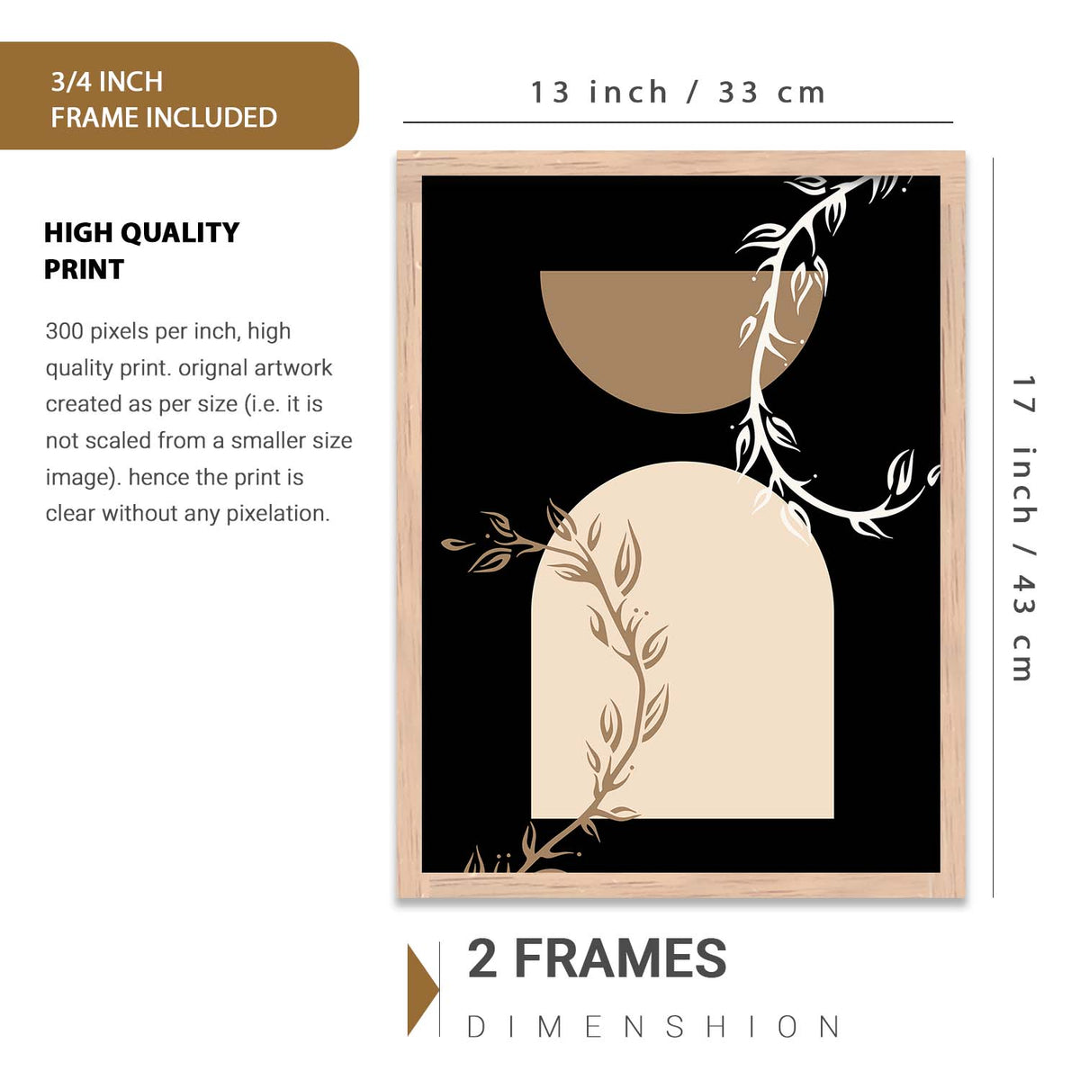 Abstract Boho Wall Art Set of 6 Framed Prints