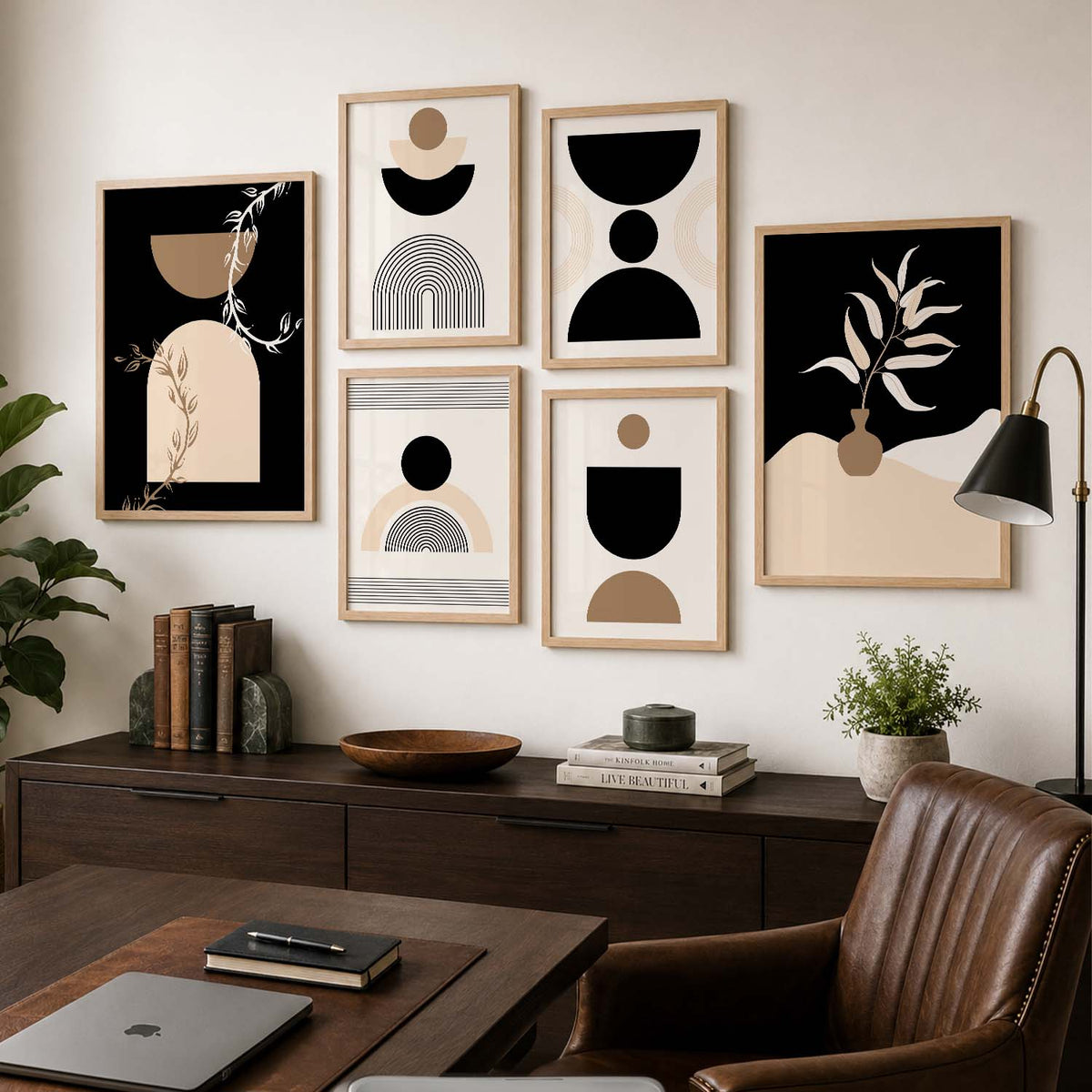 Abstract Boho Wall Art Set of 6 Framed Prints