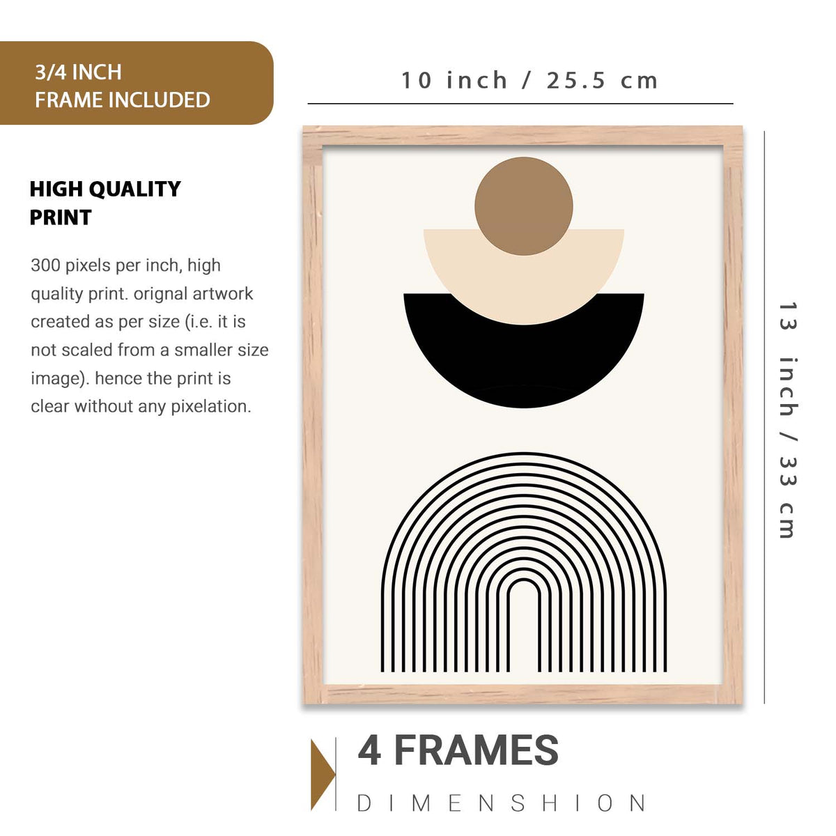 Abstract Boho Wall Art Set of 6 Framed Prints