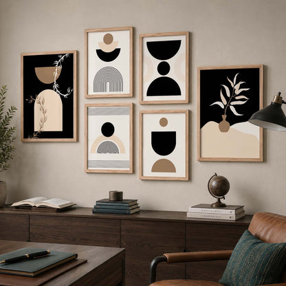 Abstract Boho Wall Art Set of 6 Framed Prints