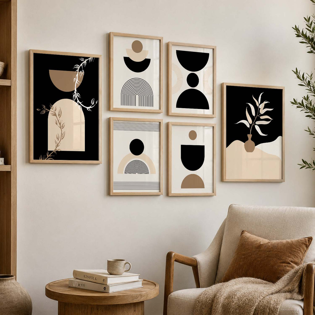 Abstract Boho Wall Art Set of 6 Framed Prints