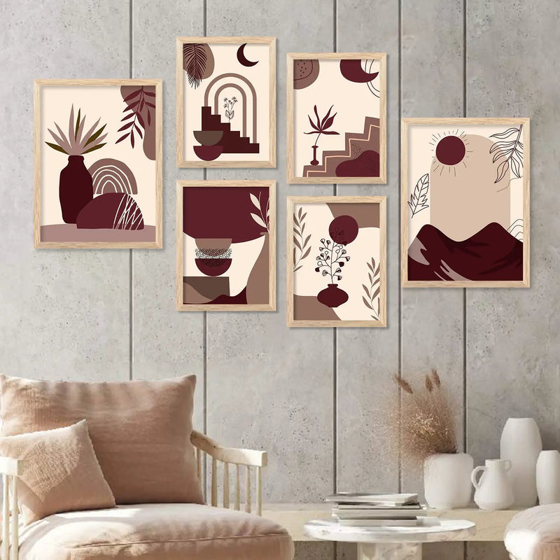 Boho Framed Wall Art Prints | Set of 6 | Home Decor