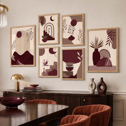 Abstract Shape Boho Wall Art Set of 6 Framed Prints