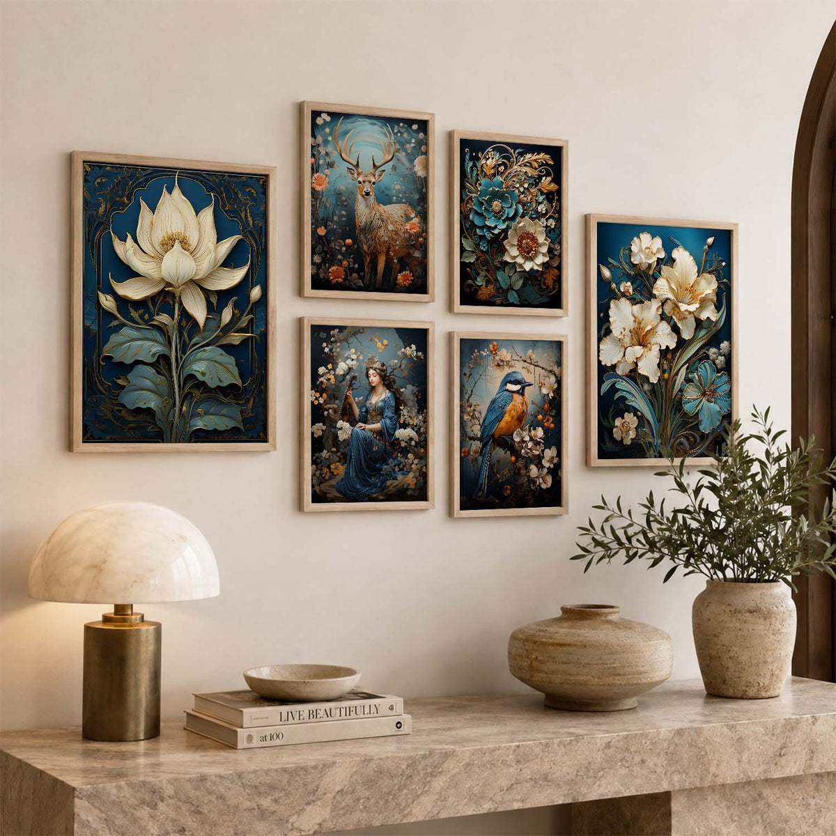 Nature Inspired Art Prints with Frame for Living Room Bedroom Home and Office Wall Decor Set of 6