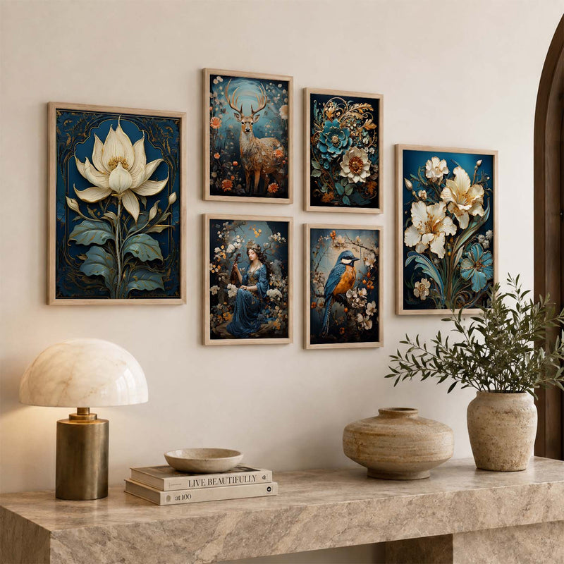 Nature Inspired Art Prints with Frame for Living Room Bedroom Home and Office Wall Decor Set of 6