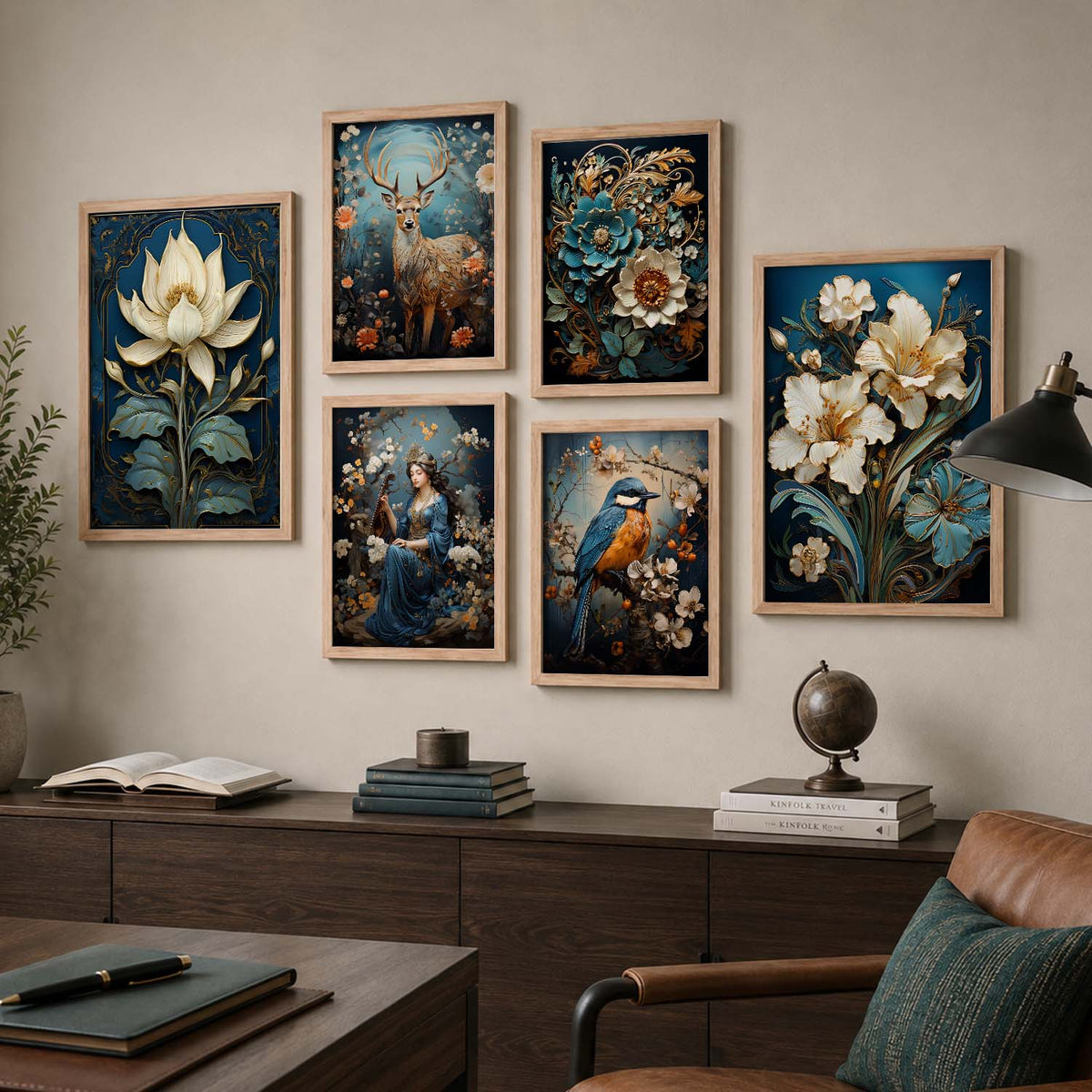 Nature Inspired Art Prints with Frame for Living Room Bedroom Home and Office Wall Decor Set of 6
