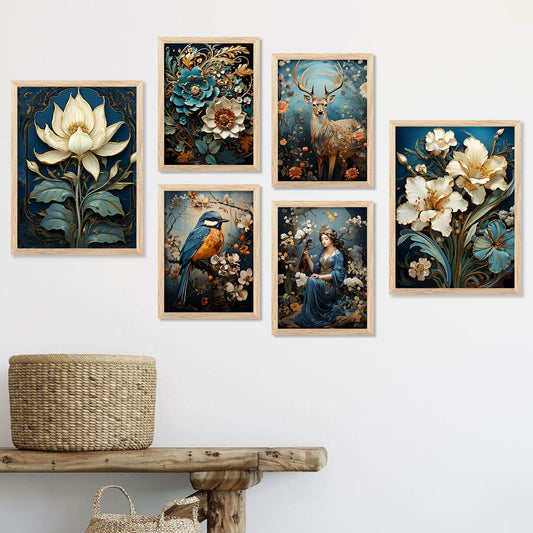 Nature Inspired Art Prints with Frame for Living Room Bedroom Home and Office Wall Decor Set of 6