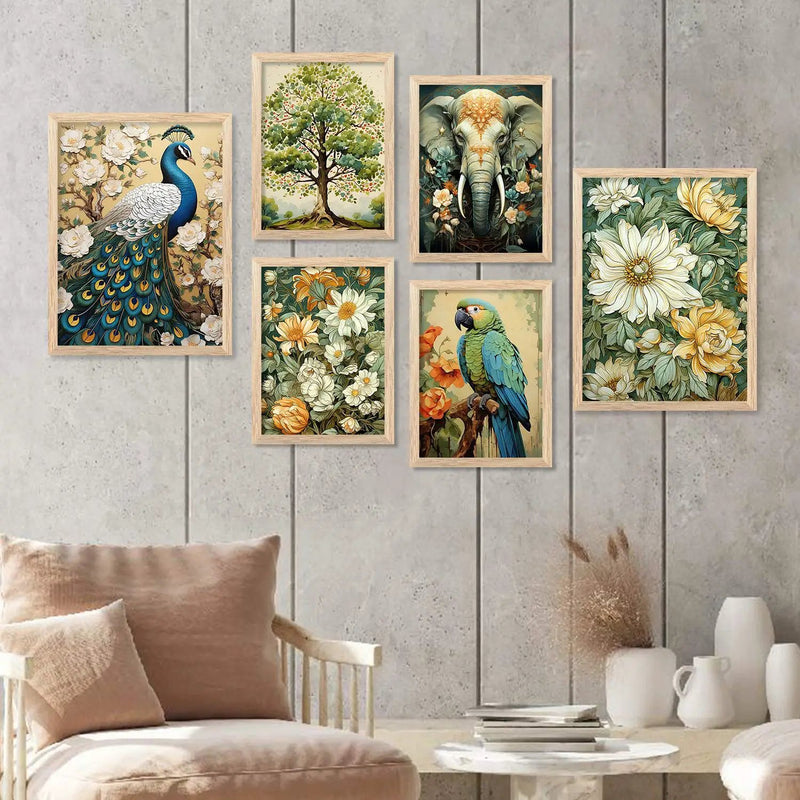 Nature Inspired Art Prints with Frame for Living Room Bedroom Home and Office Wall Decor Set of 6