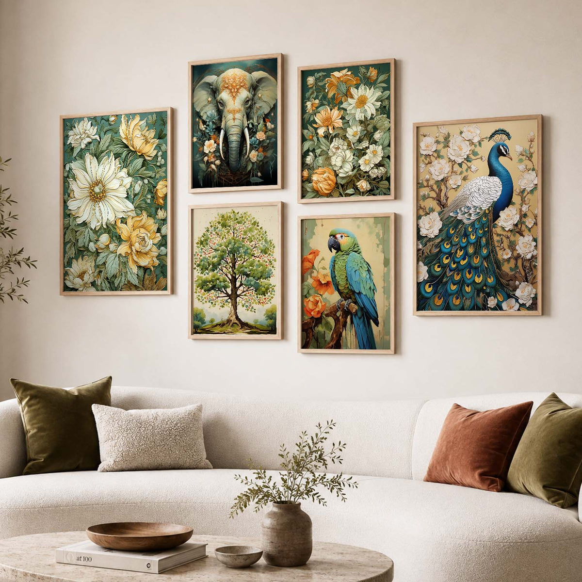 Nature Inspired Art Prints with Frame for Living Room Bedroom Home and Office Wall Decor Set of 6
