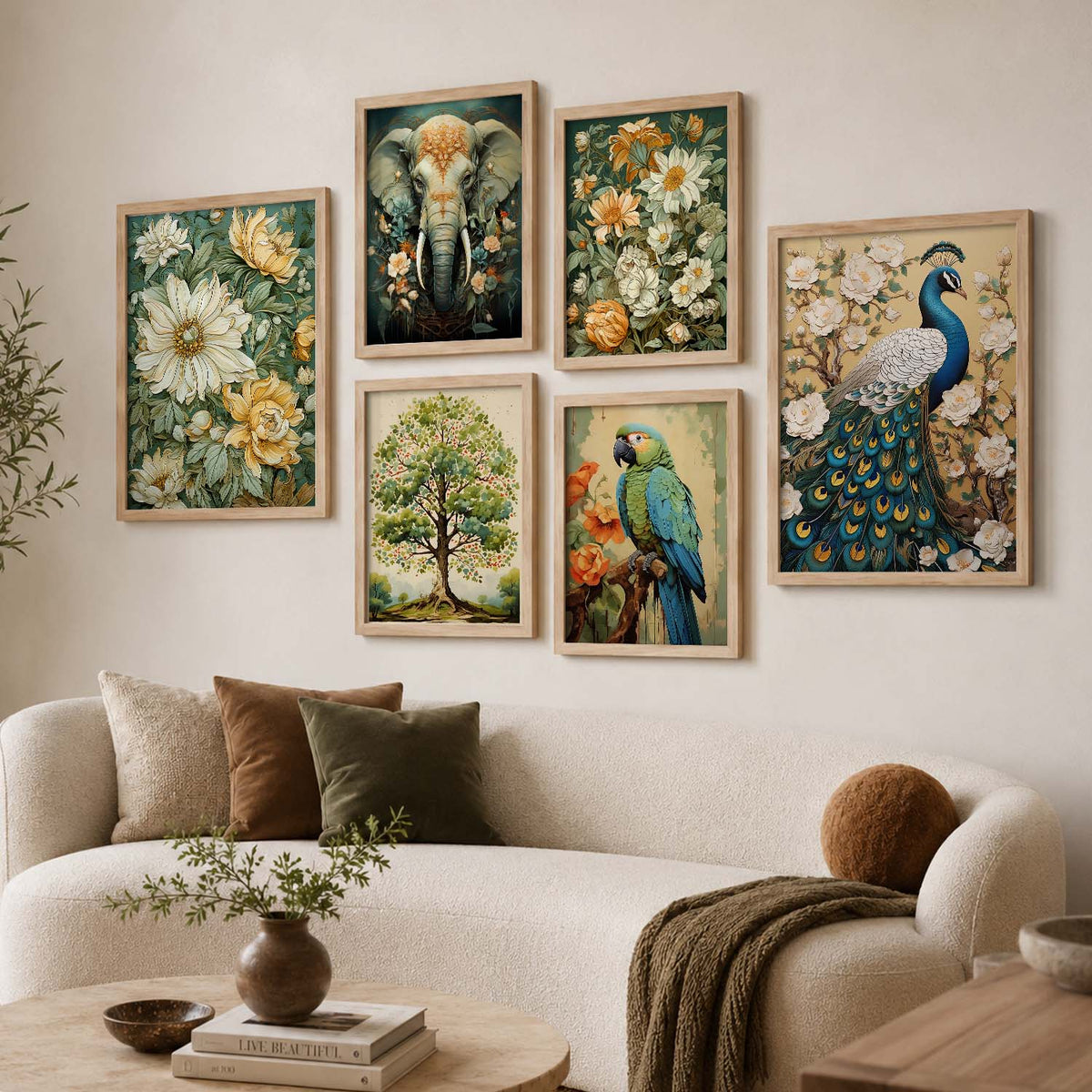 Nature Inspired Art Prints with Frame for Living Room Bedroom Home and Office Wall Decor Set of 6