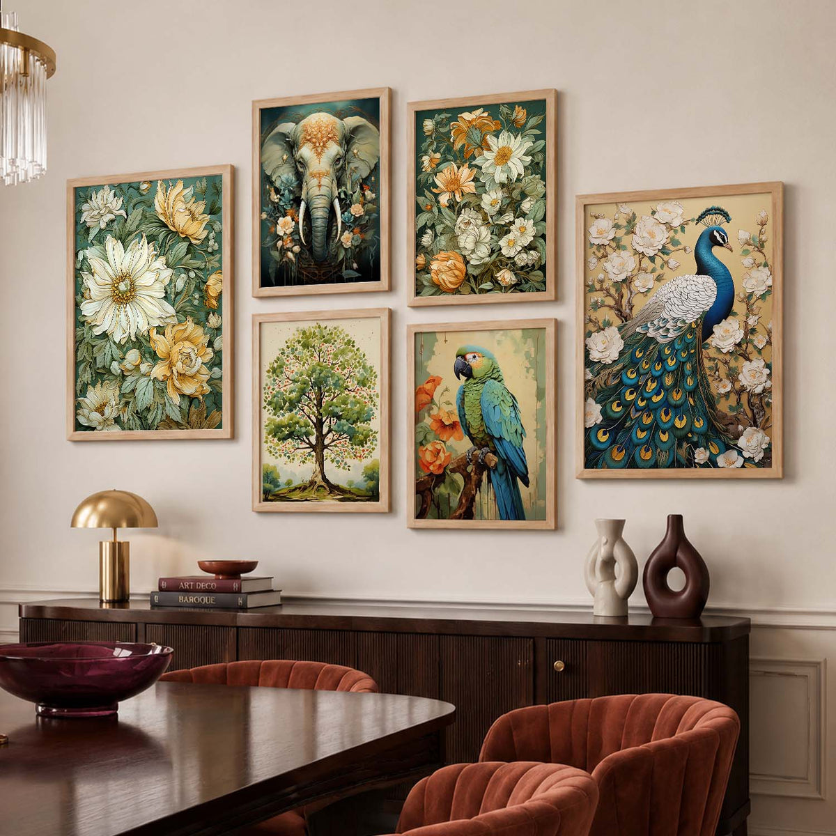 Nature Inspired Art Prints with Frame for Living Room Bedroom Home and Office Wall Decor Set of 6