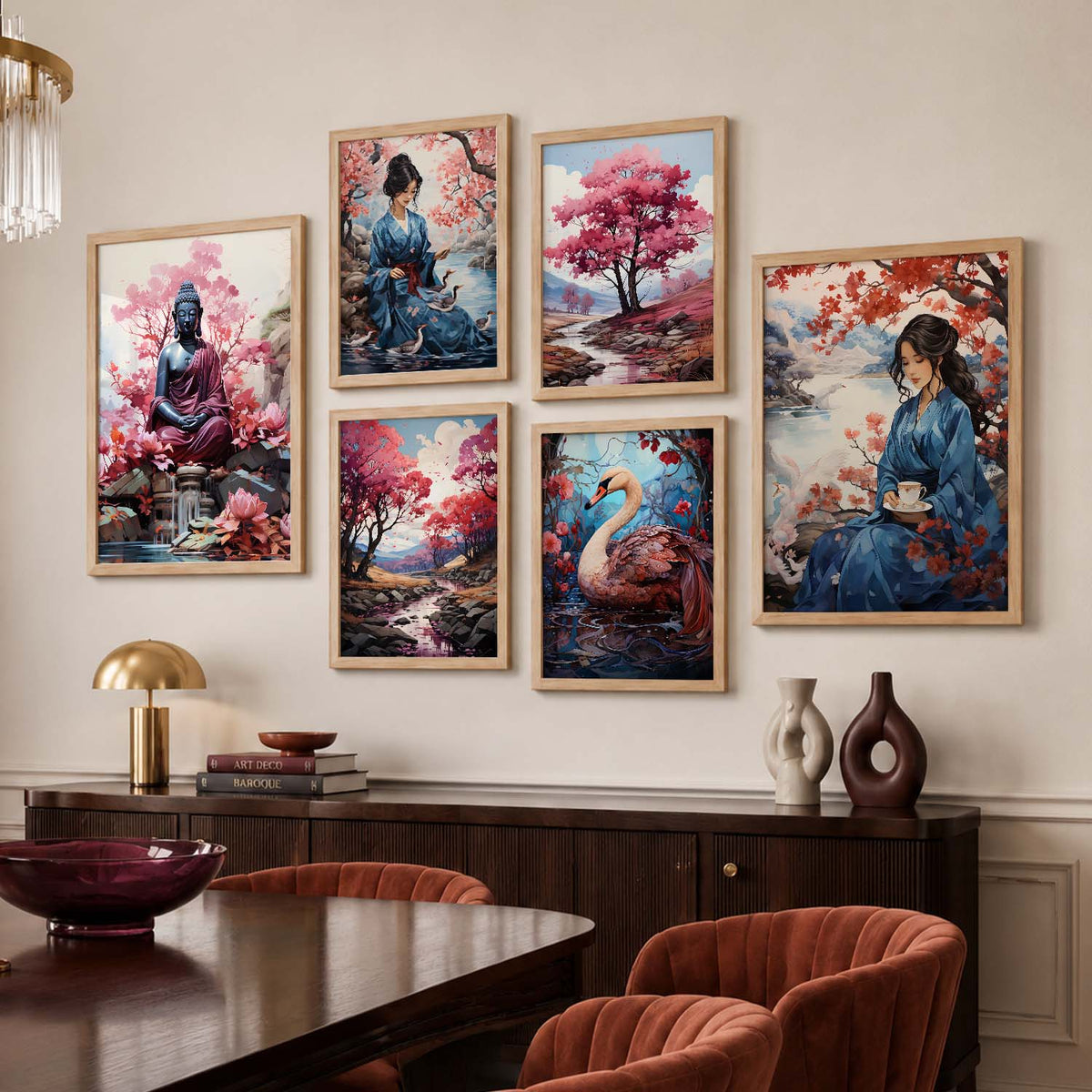 Nature Inspired Art Prints with Frame for Living Room Bedroom Home and Office Wall Decor Set of 6