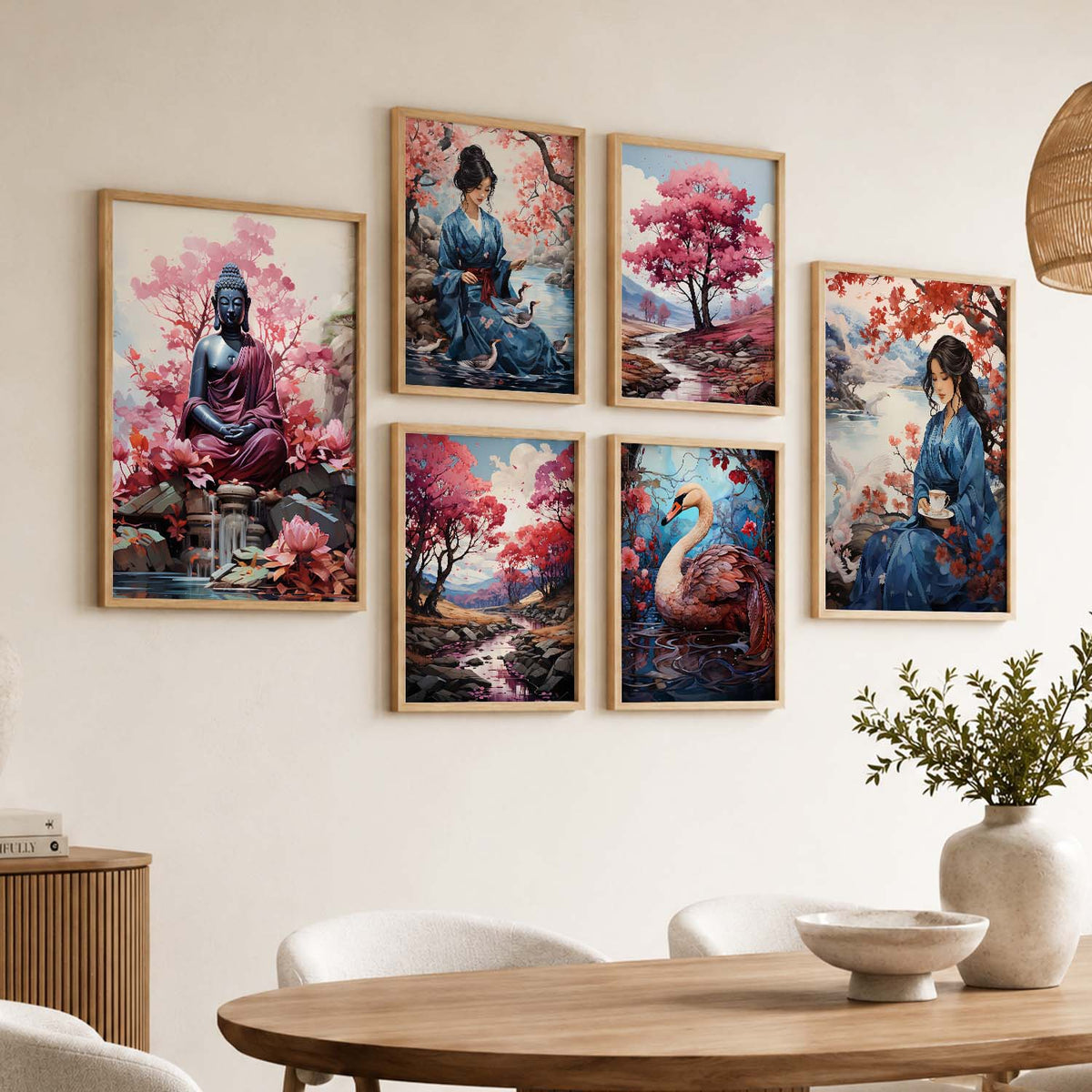Nature Inspired Art Prints with Frame for Living Room Bedroom Home and Office Wall Decor Set of 6