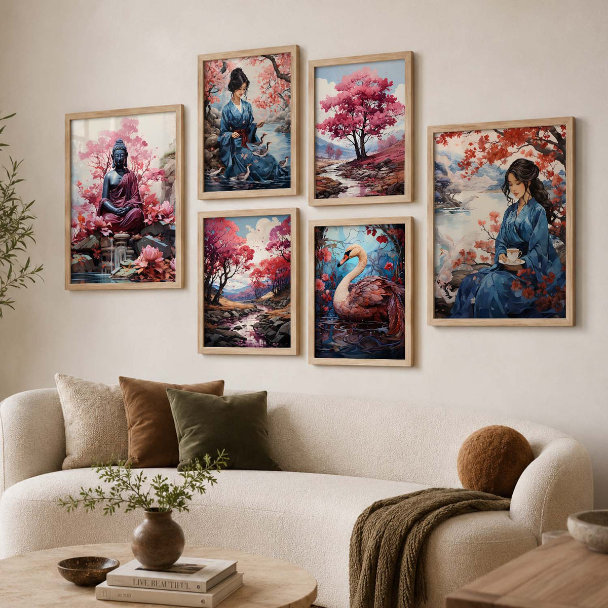 Nature Inspired Art Prints with Frame for Living Room Bedroom Home and Office Wall Decor Set of 6