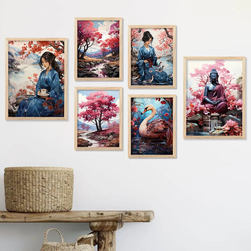 Nature Inspired Art Prints with Frame for Living Room Bedroom Home and Office Wall Decor Set of 6