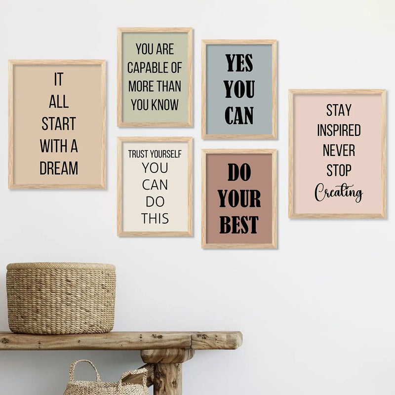 Motivational Quotes Framed Poster for Living Room Bedroom Home and Office Wall Decor Set of 6